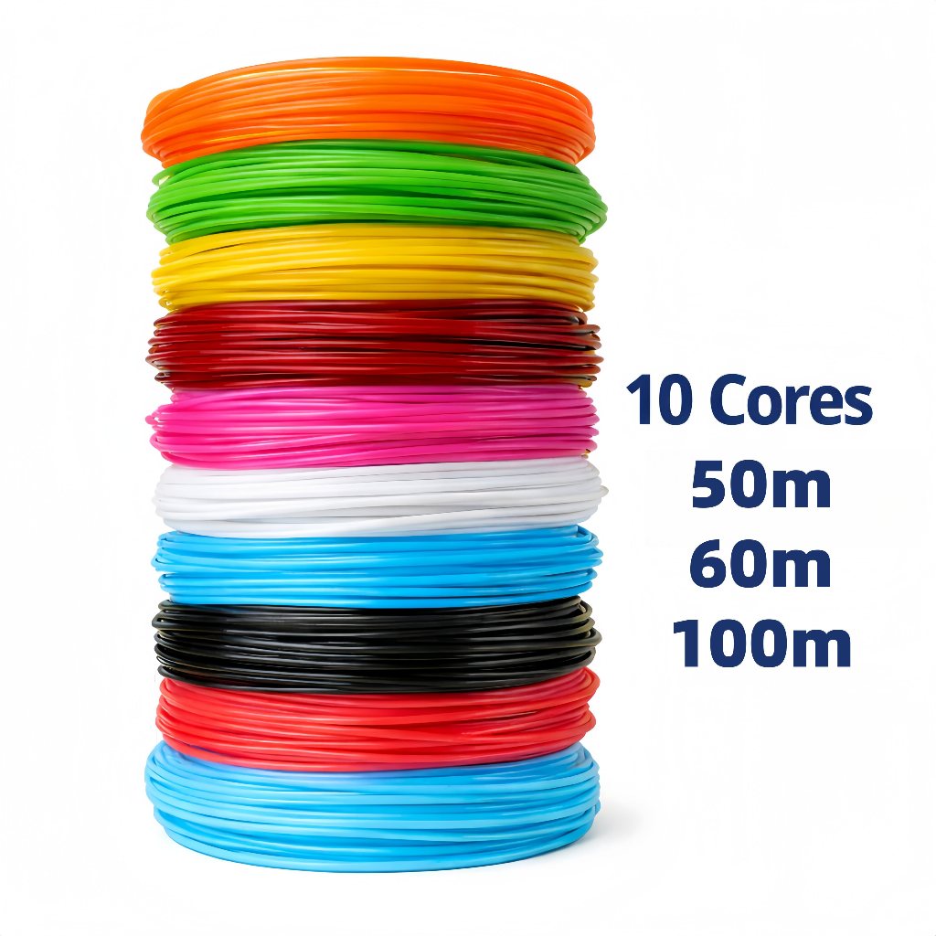 Refil Filamento Pla Kit 10 Cores 50/60/120m Caneta 3d Impressora