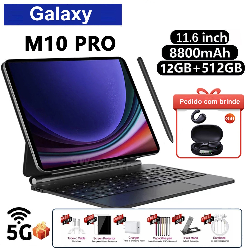 Tablet Galaxy Android M10 Pro 11,6" 12GB 512GB | 8800mAh | Câmera 48MP | WiFi 5G Dual SIM