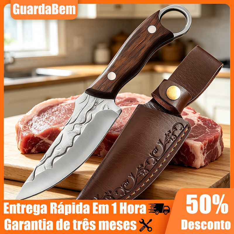 Faca Coreadeira Faca De Churrasco De Aço Inoxidável Para Cozinha E Acampamento + Cobertura De Couro