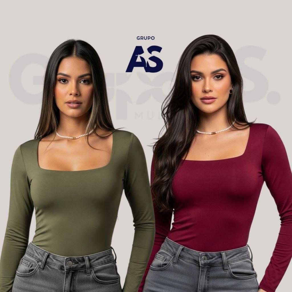 Kit 2 Blusinha Manga Longa Feminina Básica Confortável Para o Dia a Dia