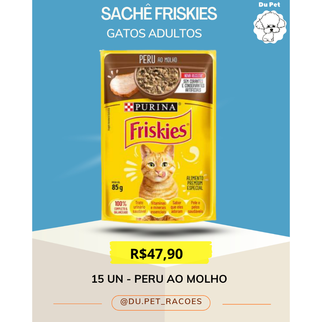 Kit ( Caixa ) 15 Unidades Sachês Friskies - Gatos Adultos - Peru ao Molho - Ração Úmida