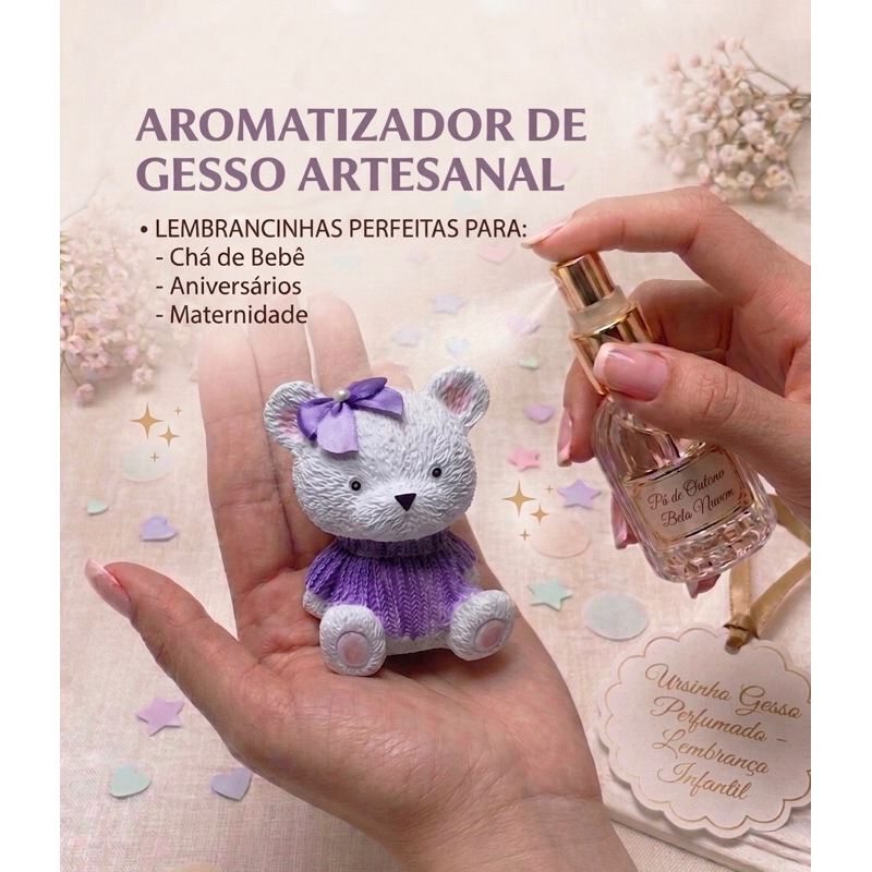 KIT URSO AROMATIZADOR LUXO | Lembrancinha Maternidade/Chá de Bebê Personalizado | Gesso
