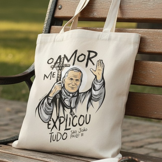 Ecobag João Paulo II – O Amor Me Explicou Tudo- Bolsa Sacola Reutilizável Fé e Amor Católica- Amor que Transformaa