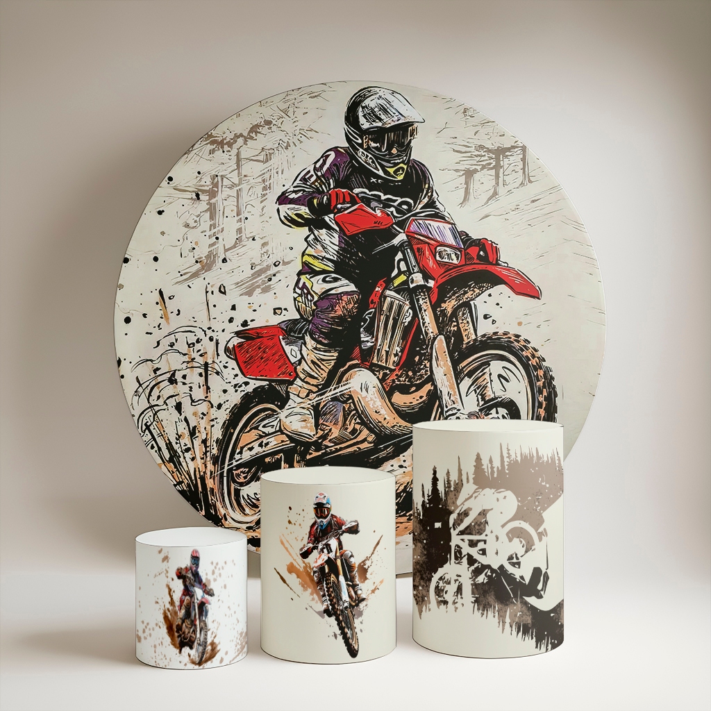 Kit Painel Redondo 1,5 m + Trio de Capas De Cilindro decoração motocross esporte