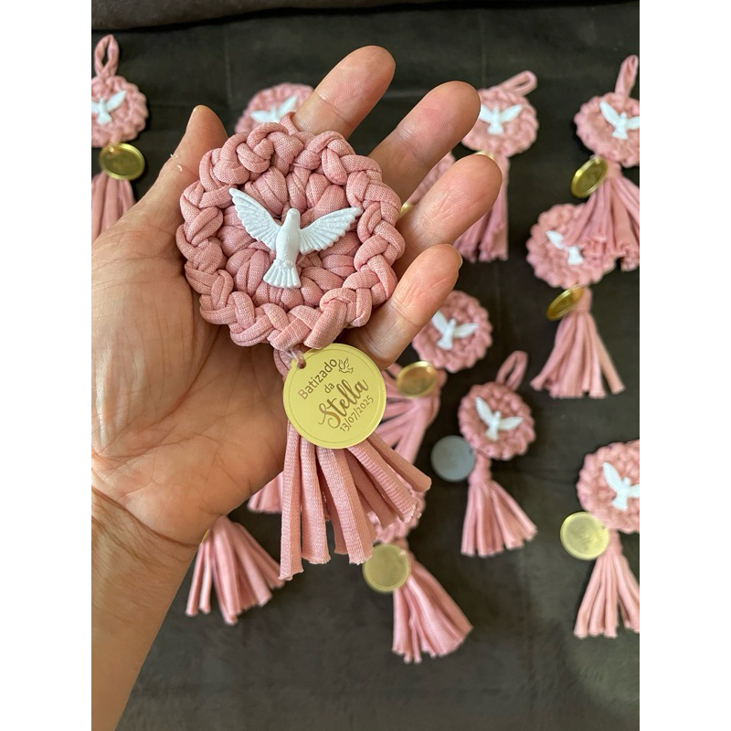 🕊️ Kit Lembrancinha Batizado - Mandala Crochê + Cartão Mimo