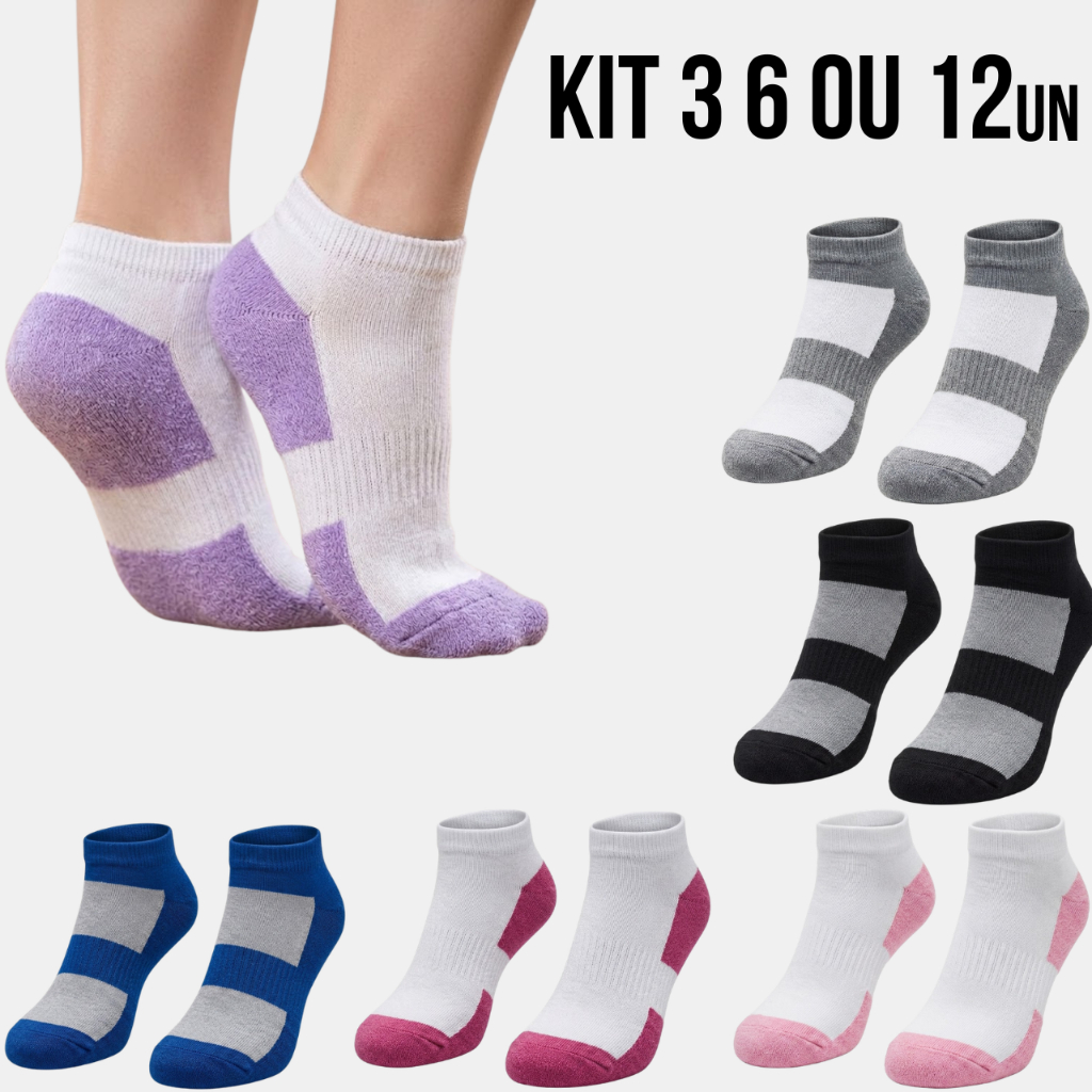 Meia Feminina Cano Curto Soquete Kit com 3 6 ou 12 Pares de Meia em Algodão - Promoção ! em Oferta na Shopee