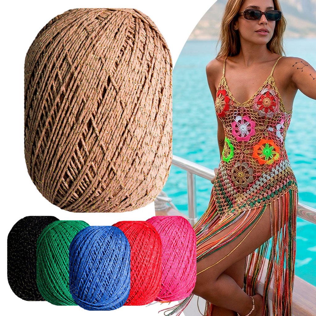 Kit 06 ou 10 Fios Decorativos com Brilho Pluma Crochê Brilhante Tapetes Suplá Toalhinhas Artesanato