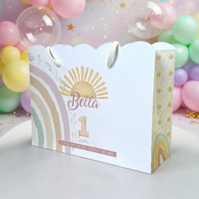 Sacolinha PRIMEIRA VOLTA AO SOL Personalizada / Bolsinha Lembrancinha Aniversário / PEGUE E MONTE