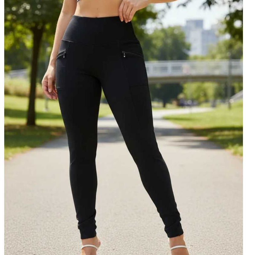 Calça Gorgorão Feminina Montaria Cintura Alta Legging Gorgorinho Bolso Real Com Zipper M ao GG