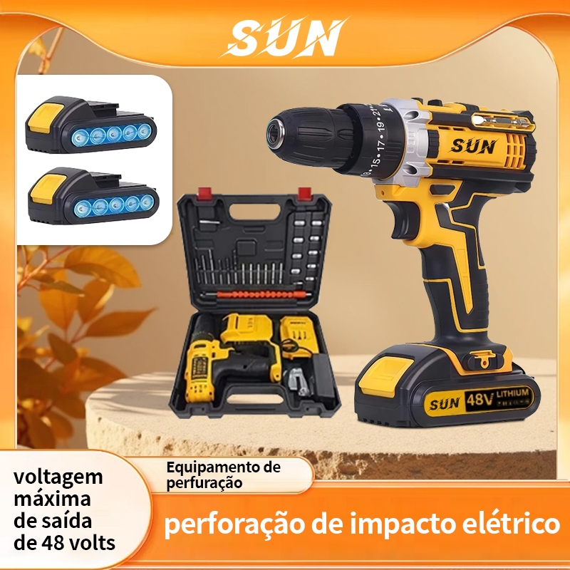 Parafusadeira Furadeira 48V Profissional Kit Completo 1/2 Baterias 48v Torque Ajustável Perfuração .