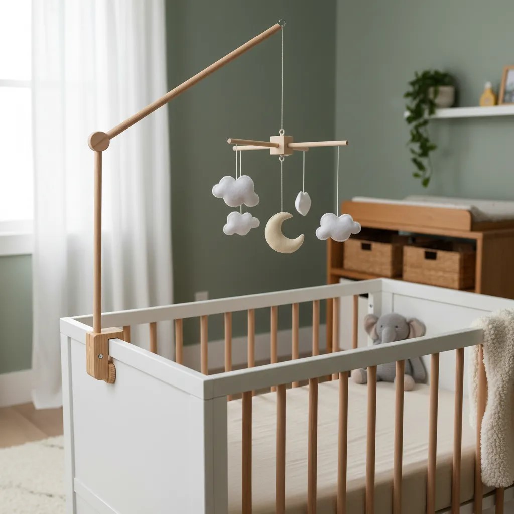 Suporte de Pendurar Mobile Infantil para Berco de Bebê Madeira Natural