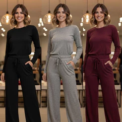 Conjunto Lanzinha Blusa e Calça Pantalona Com Bolso Elegante e Super Confortável Inverno
