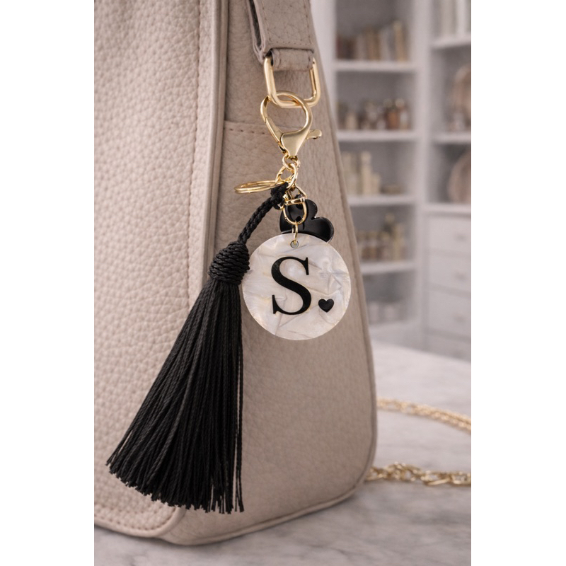 Chaveiro Personalizado com Inicial em Acrílico com Tassel – Letra Nome Personalizada Bolsa Presente Feminino Elegante