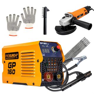 Kit Máquina Solda Inversora 160A 220V MMA TIG Lift e Esmerilhadeira 720W 220V Pró Euro em Oferta na Shopee