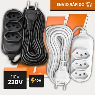 Extensão de Energia 10A Bivolt 110/220V 2m 3m 5m 10m Tripolar Preta Durável