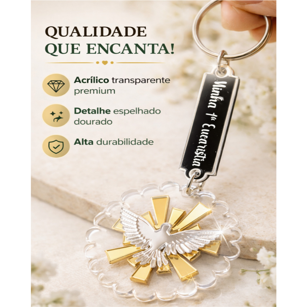 Kit 10 Chaveiro  Primeira Eucaristia Personalizada lembrancinhas Acrílico Espelhado