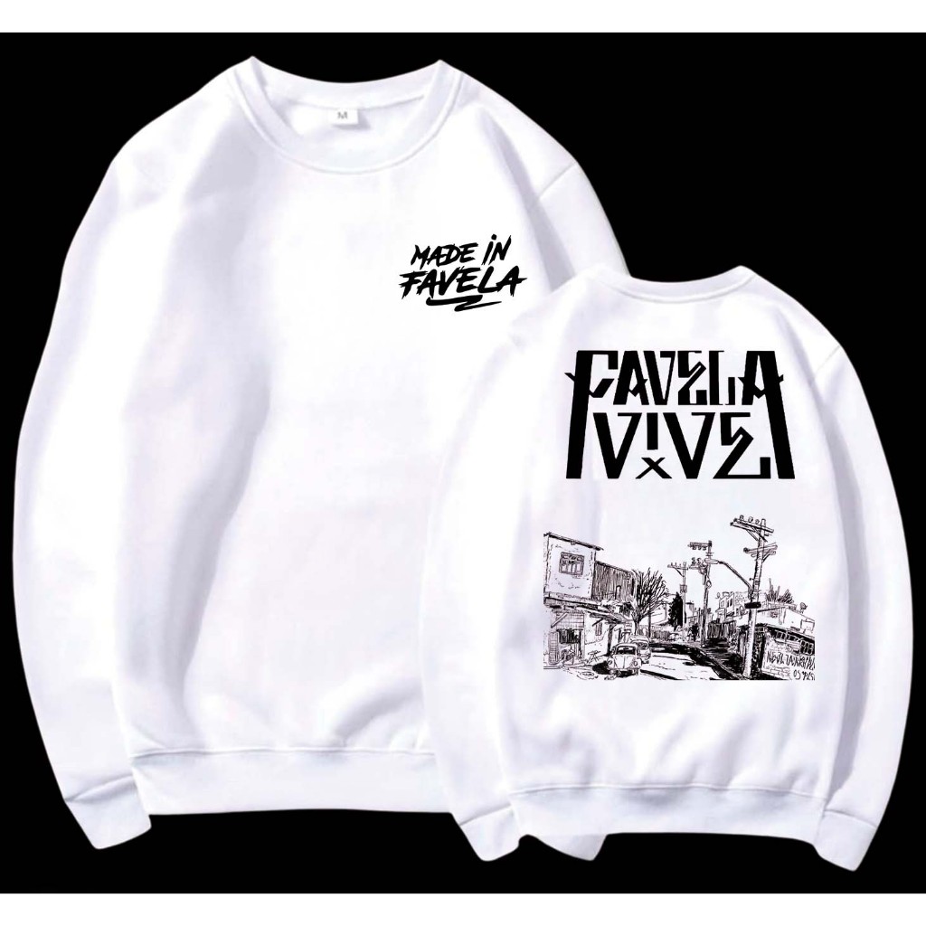 Moletom careca branca gola redonda a favela venceu- made in favela Sabotage rap hip hop