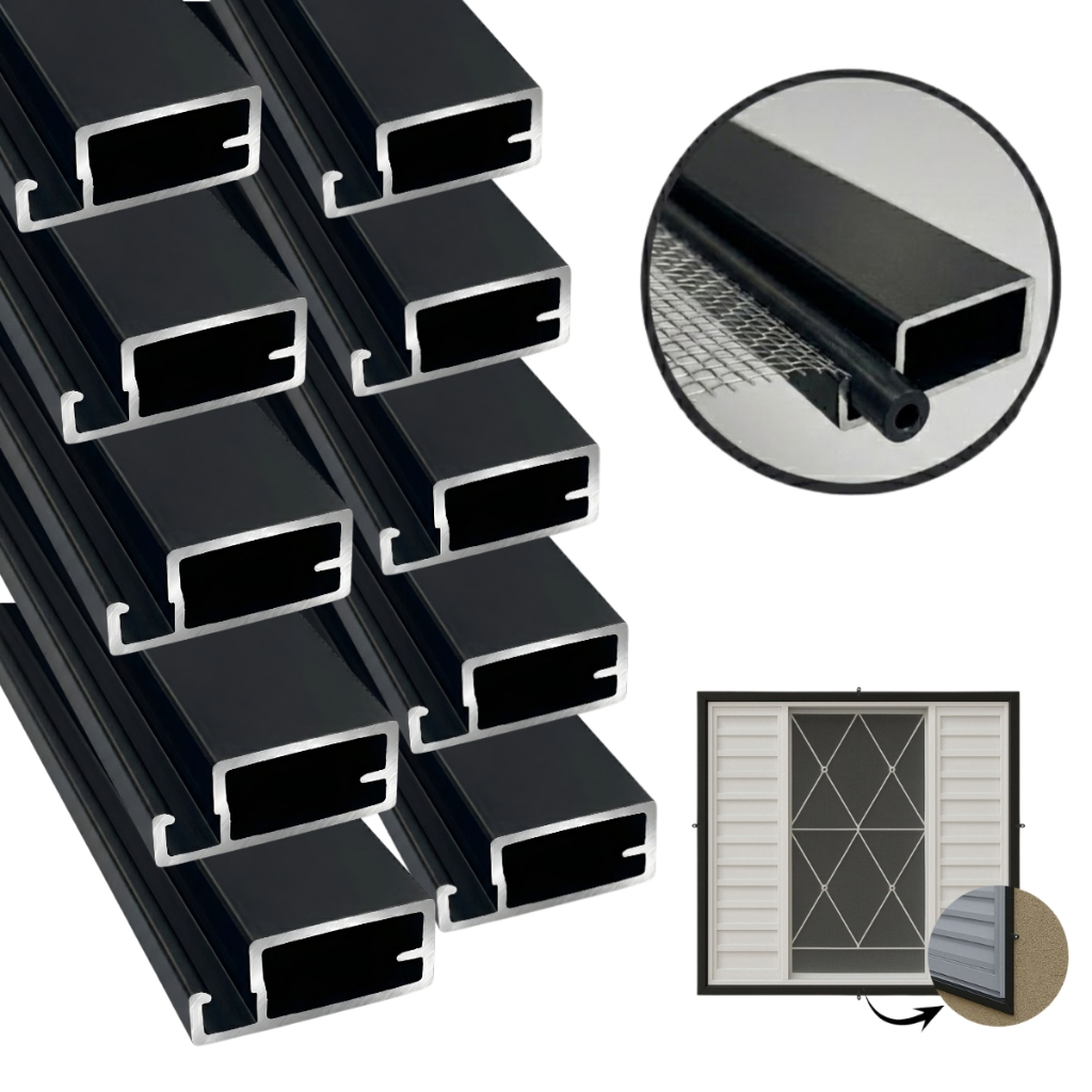 Kit 10 Perfis Alumínio Tela Mosquiteiro 1,00m Preto Estrutura Avulsa Janela Anti Insetos