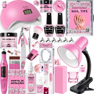 Kit Unha Gel Completo Cabine Sun 5 48W Lixadeira Caneta Pedicure e Manicure Alongamento E…