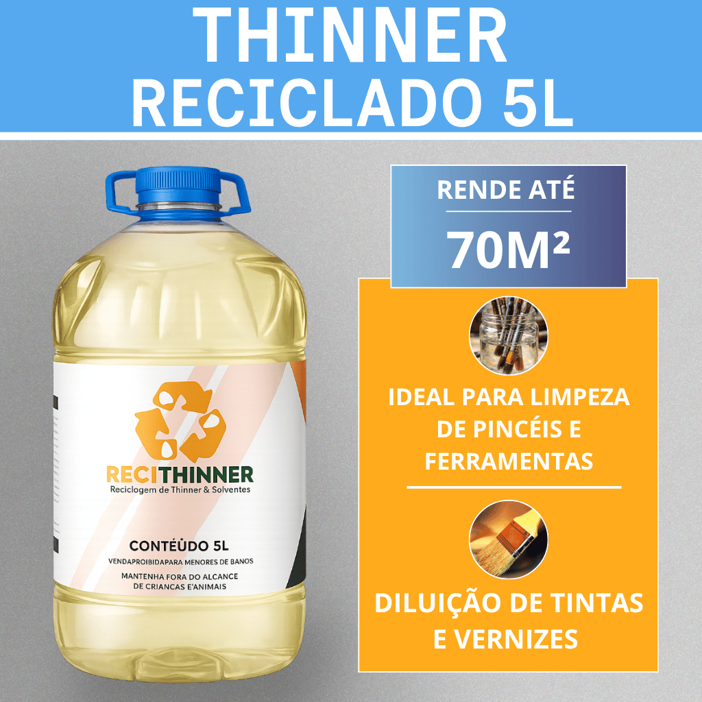 Thinner Reciclado 5L solvente para diluir tintas e limpar pistolas ferramentas e peças metálicas