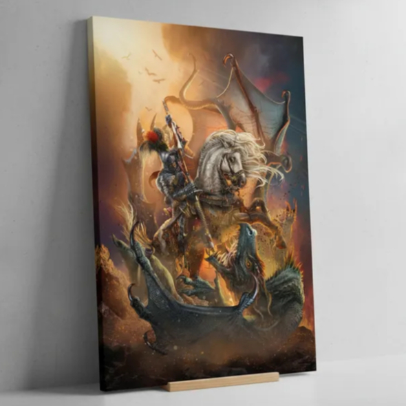 Quadro Arte Decorativo Religioso Católico São Jorge Santo da Coragem Espiritual Canvas 60x40