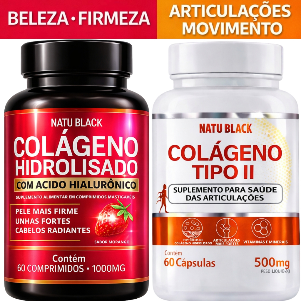 Colágeno Hidrolisado Ácido Hialurônico + Colágeno Tipo 2 Original Pele Cabelos Unhas + Articulações em Oferta na Shopee