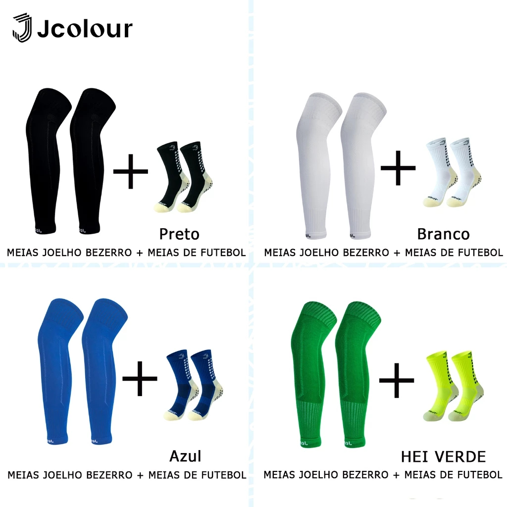 Jcolour Kit Meias masculinas com caneleira + meias de futebol antiderrapantes