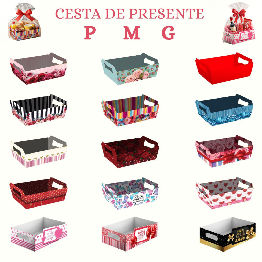 Kit 12 Cestas De Papel Triplex Tamanhos P M e G Varias Cores Decorada em Oferta na Shopee