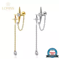 Piercing TitâNio Estrela de quatro pontas Com corrente de pingente de zircônia