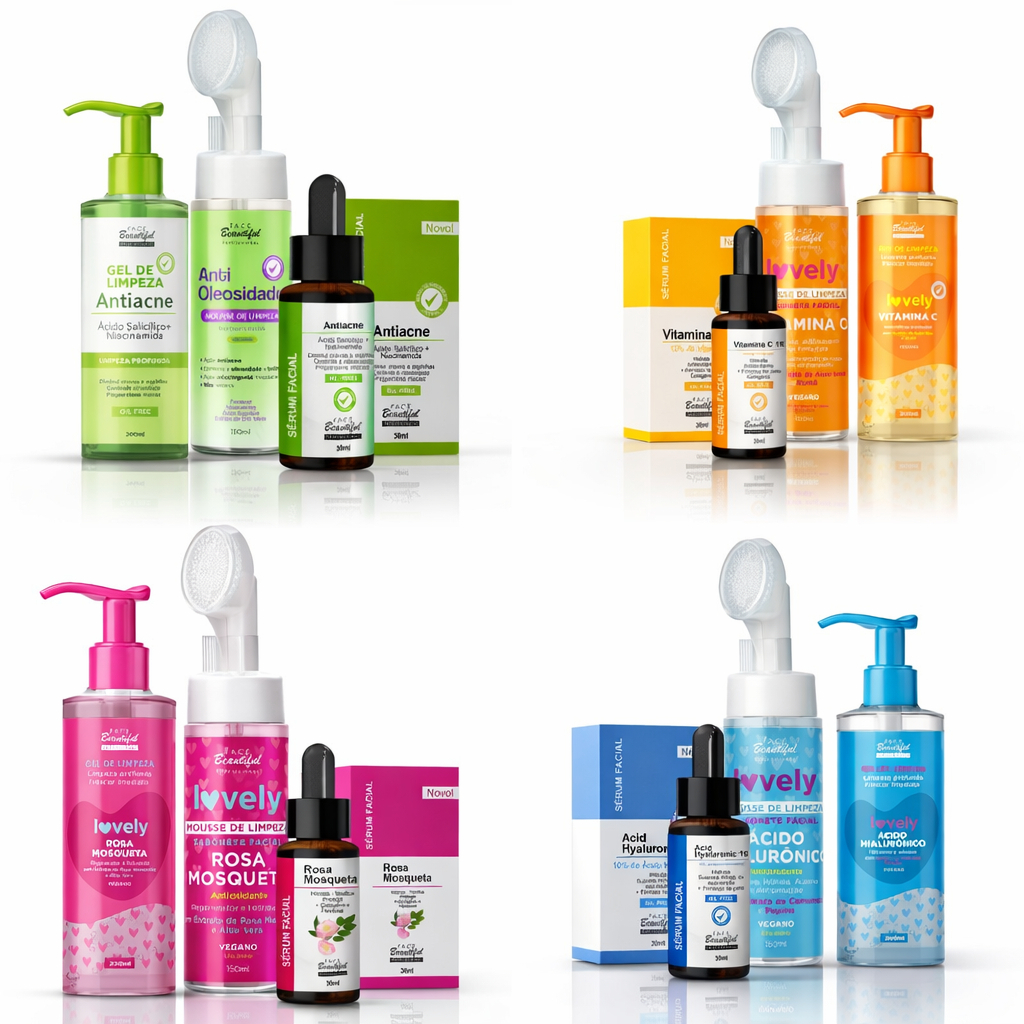 Kit Tratamento Intensivo Limpeza Profunda Sérum Sabonete Mousse Facial Lovely Face Beautiful
