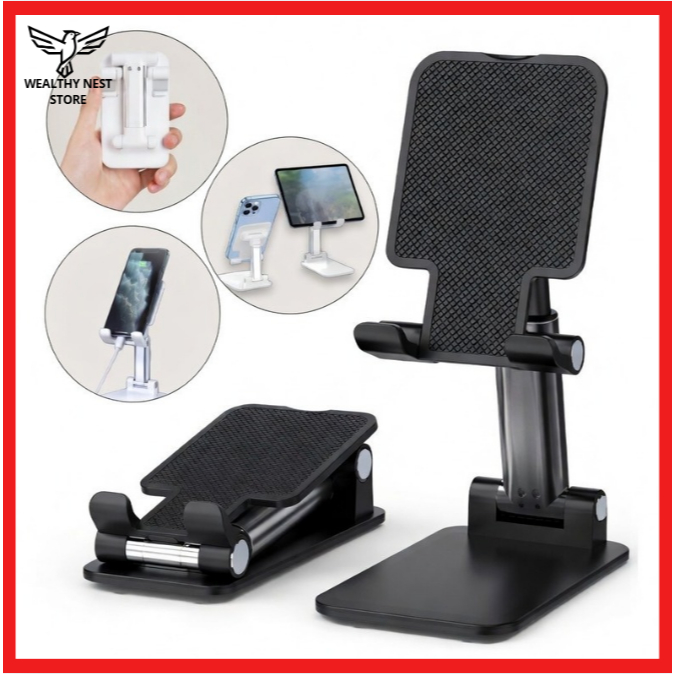 Suporte de Mesa Ajustável em Metal para Celular, Tablet e Notebook – Dobrável e Resistente