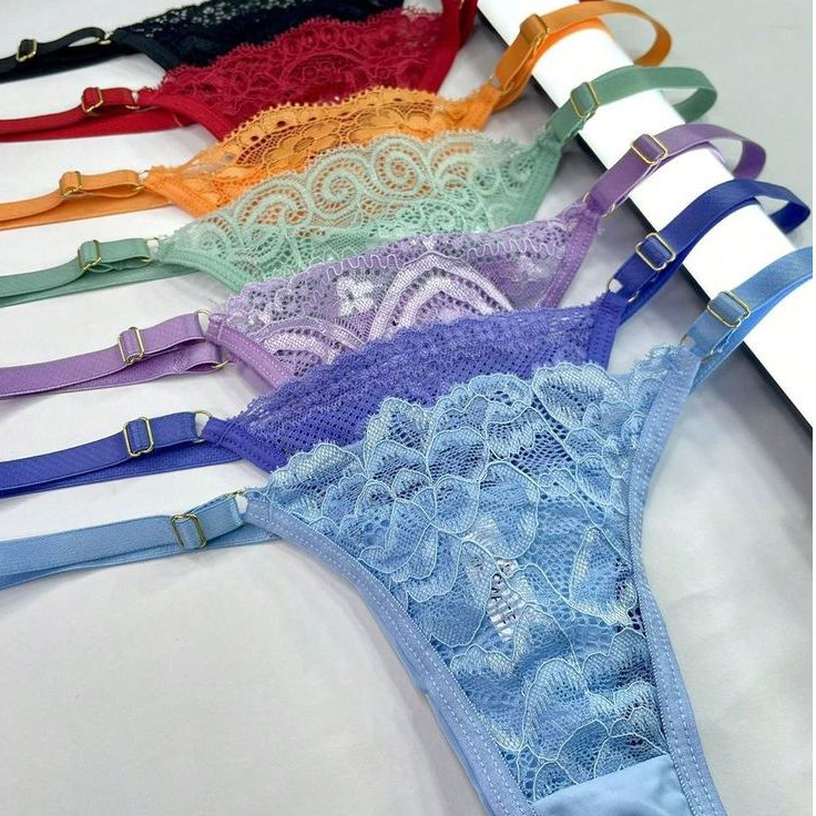 Kit 5 Calcinhas Renda Fio Dental com Regulagem Lingerie Tanga Biquini