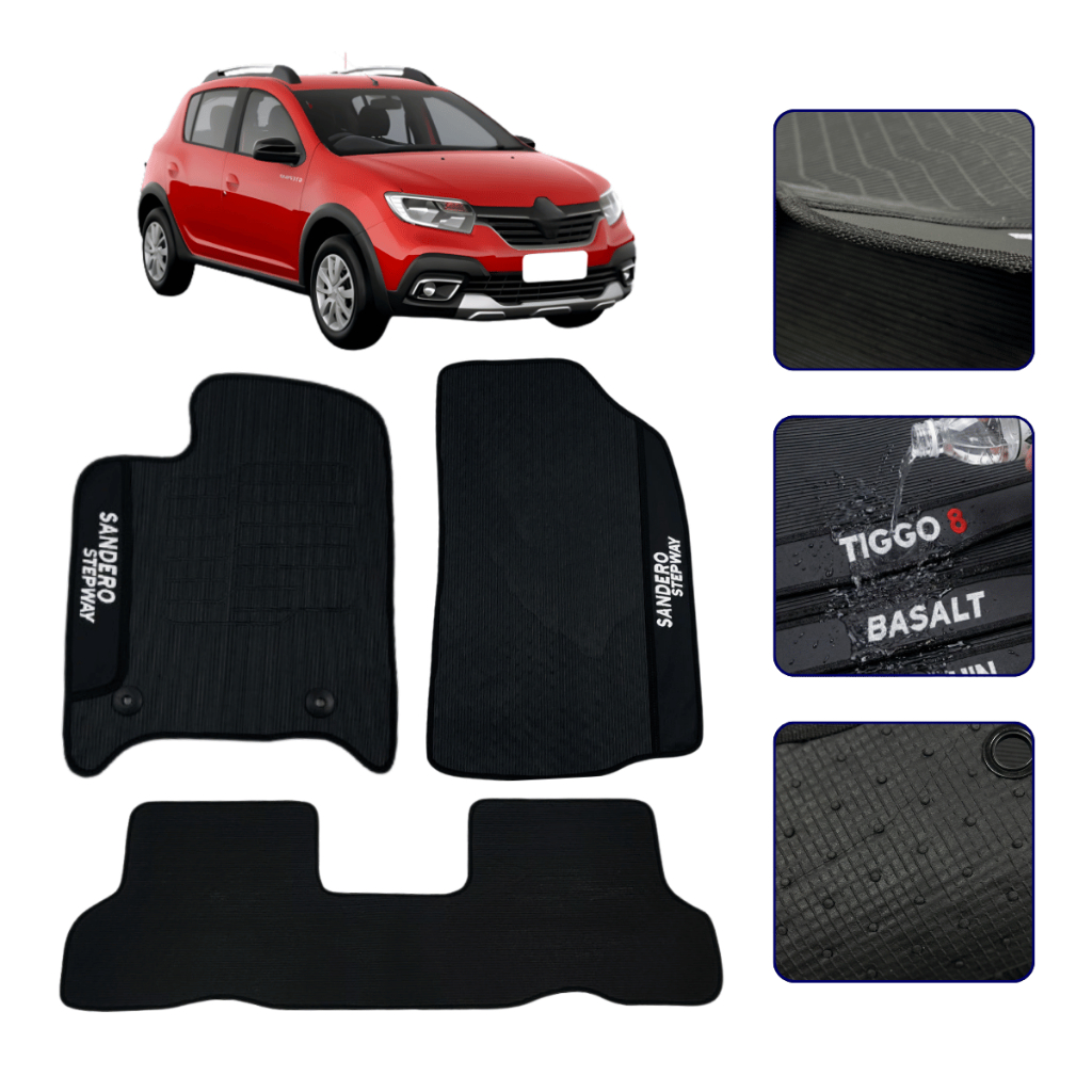 Jogo de Tapete Emborrachado Para Sandero Stepway 2008 2009 2010 2011 2012 2013 2014 Kit Automotivo