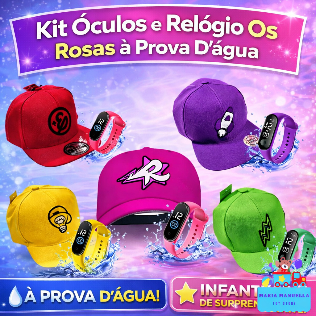 Kit Boné Chapéu e Relógio Digital Infantil e Juvenil Emilly Vick Os Rosas Criança Menino Menina