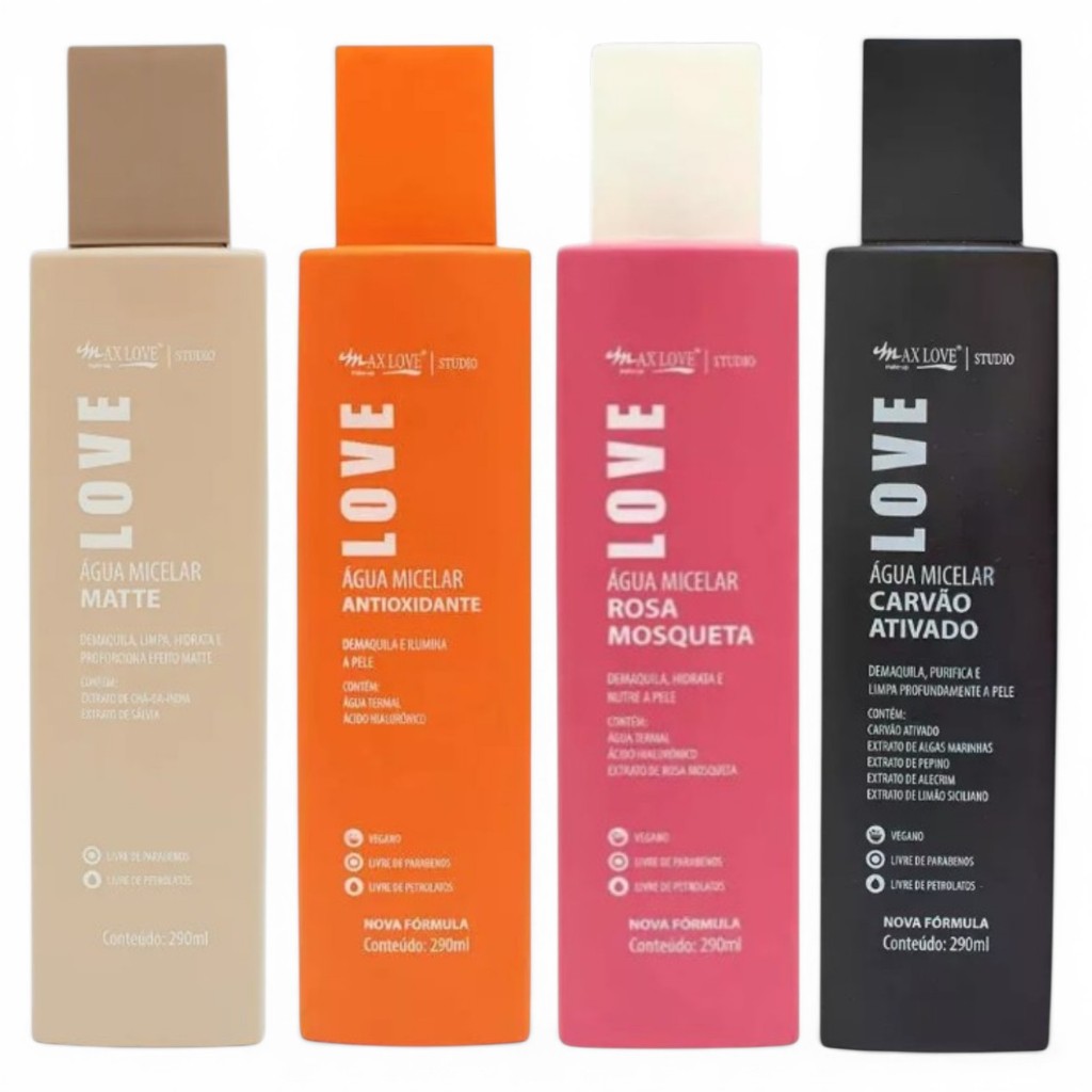 Água Micelar Max Love Matte/Carvão Ativado/Antioxidante/Rosa Mosqueta | Escolha sua Favorita