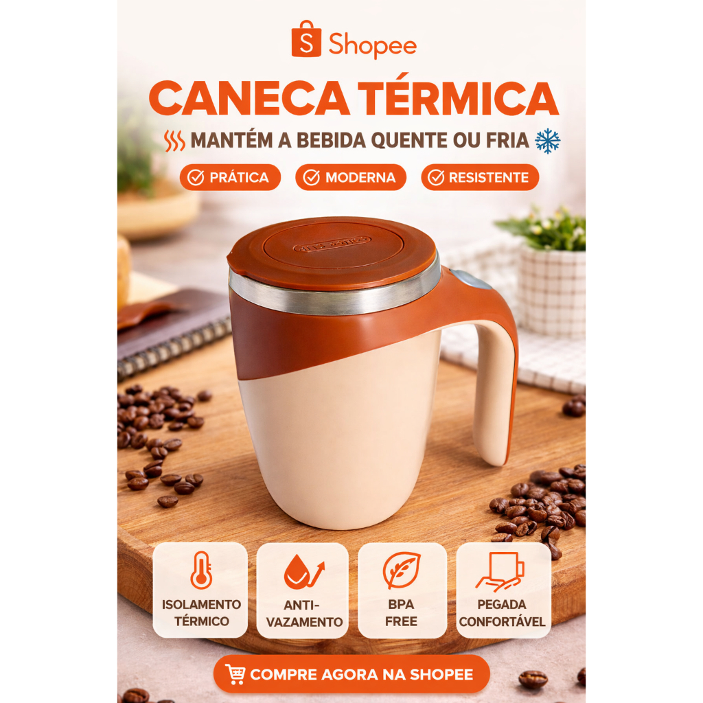 Caneca Térmica Elétrica Inox Alça Mixer Automático Café Leite Shake Misturador Bebida Pilha
