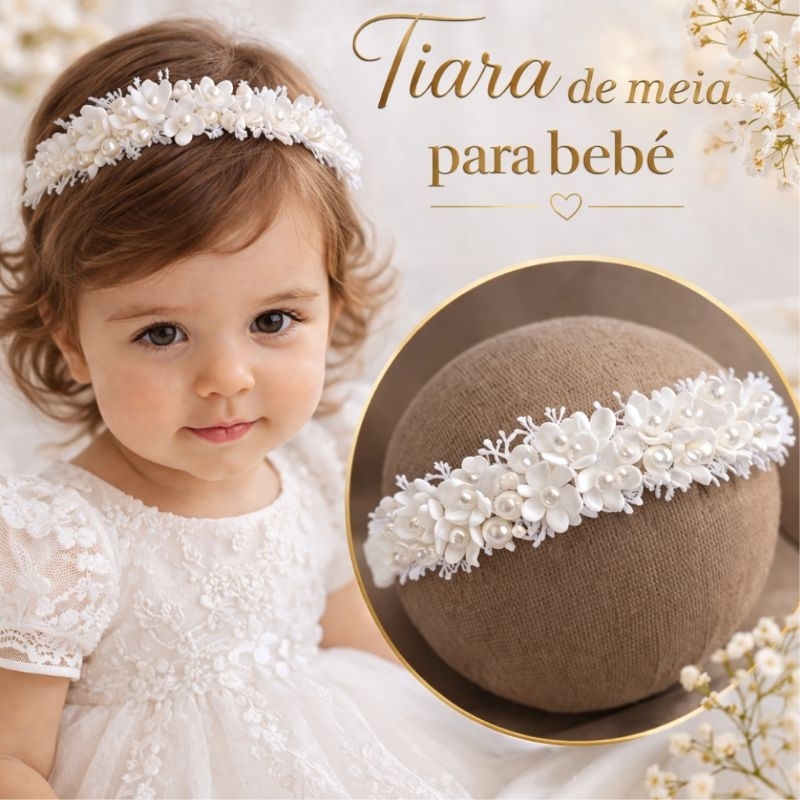 Tiara  Batizado de Meia para Bebê  Branca Recém Nascido Faixinha  Confortável Maternidade Casamento