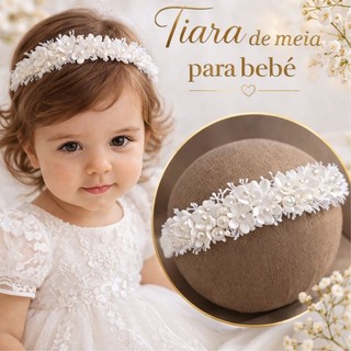 Tiara  Batizado de Meia para Bebê  Branca Recém Nascido Faixinha  Confortável Maternidade Casamento