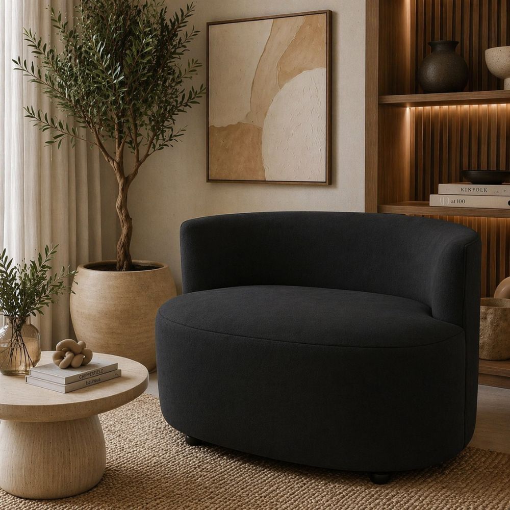 Sofá Poltrona Dami 1 Metro Compacto Elegante Sala tecido suede preto modelo slim