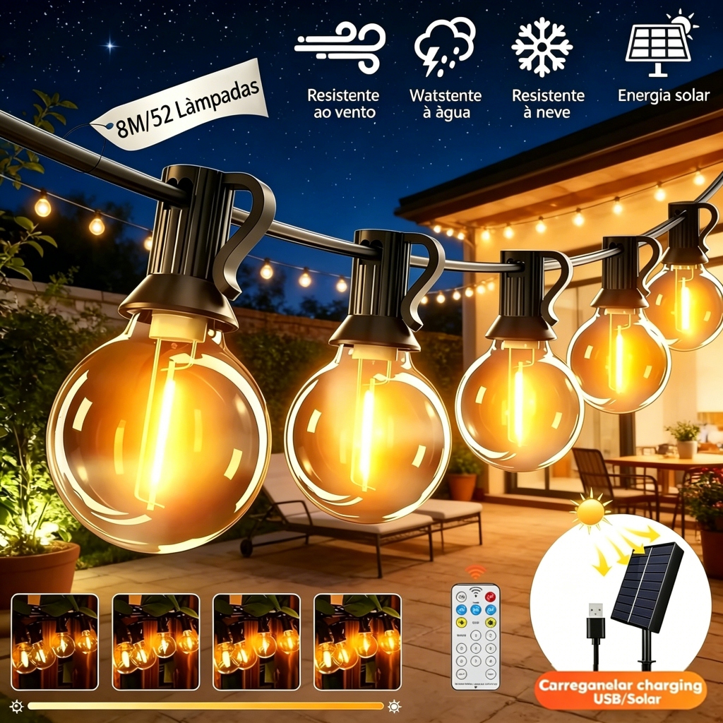 Solar com 45m LED Cordão de Luzes Lâmpadas G40 de Comprimento Luzes Decorativas Para Jardim à Prova d'água Para o Natal