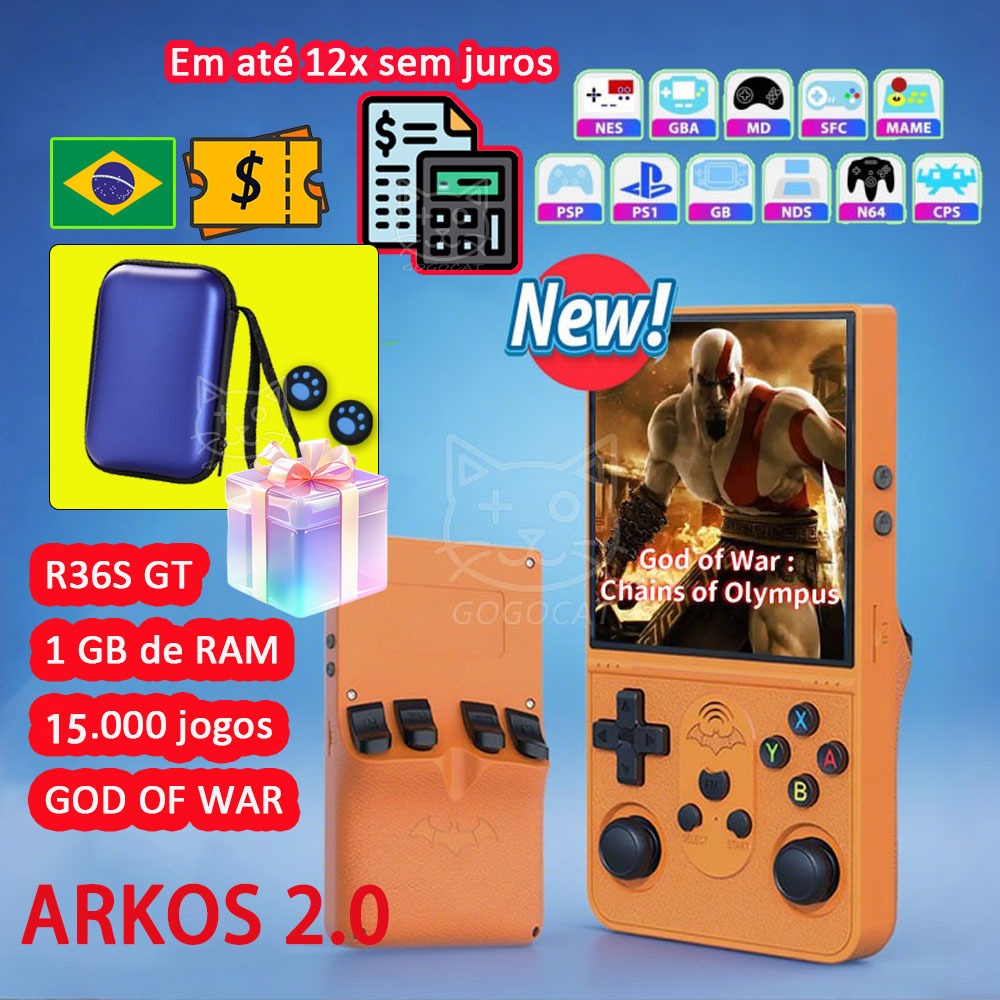 2026 Novo R36S GT console Videogame Portátil GTA/King of Fighter/God of War Jogos Retrô PSP 4 Polega