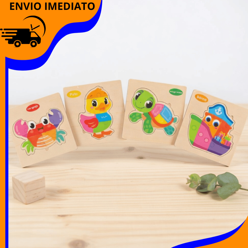 Kit Quebra Cabeça Brinquedo Educativo Infantil Completo Madeira Aprender Brincando tema animais