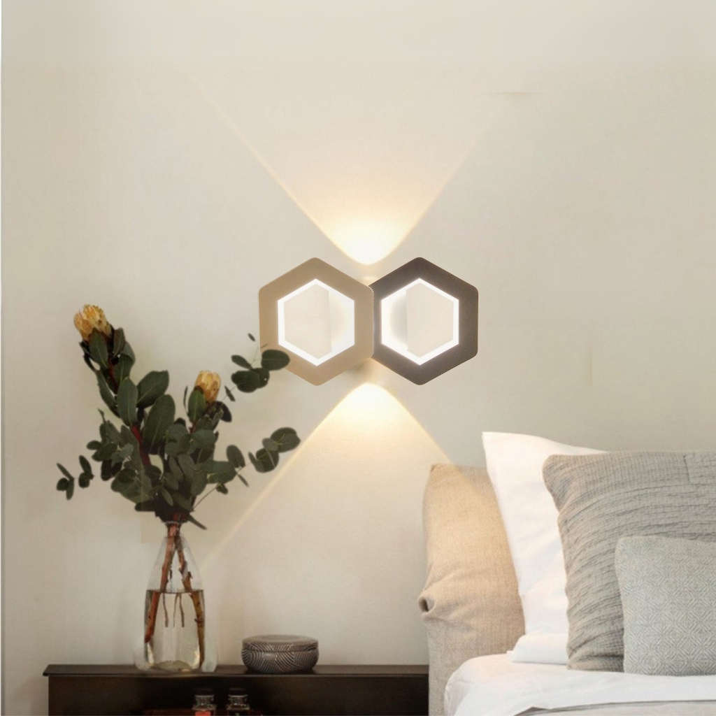 Luminária de Parede Arandela Hexagonal LED Moderna Decoração Luxo Preta Decorativa Sala Quarto Corredor BIVOLTS