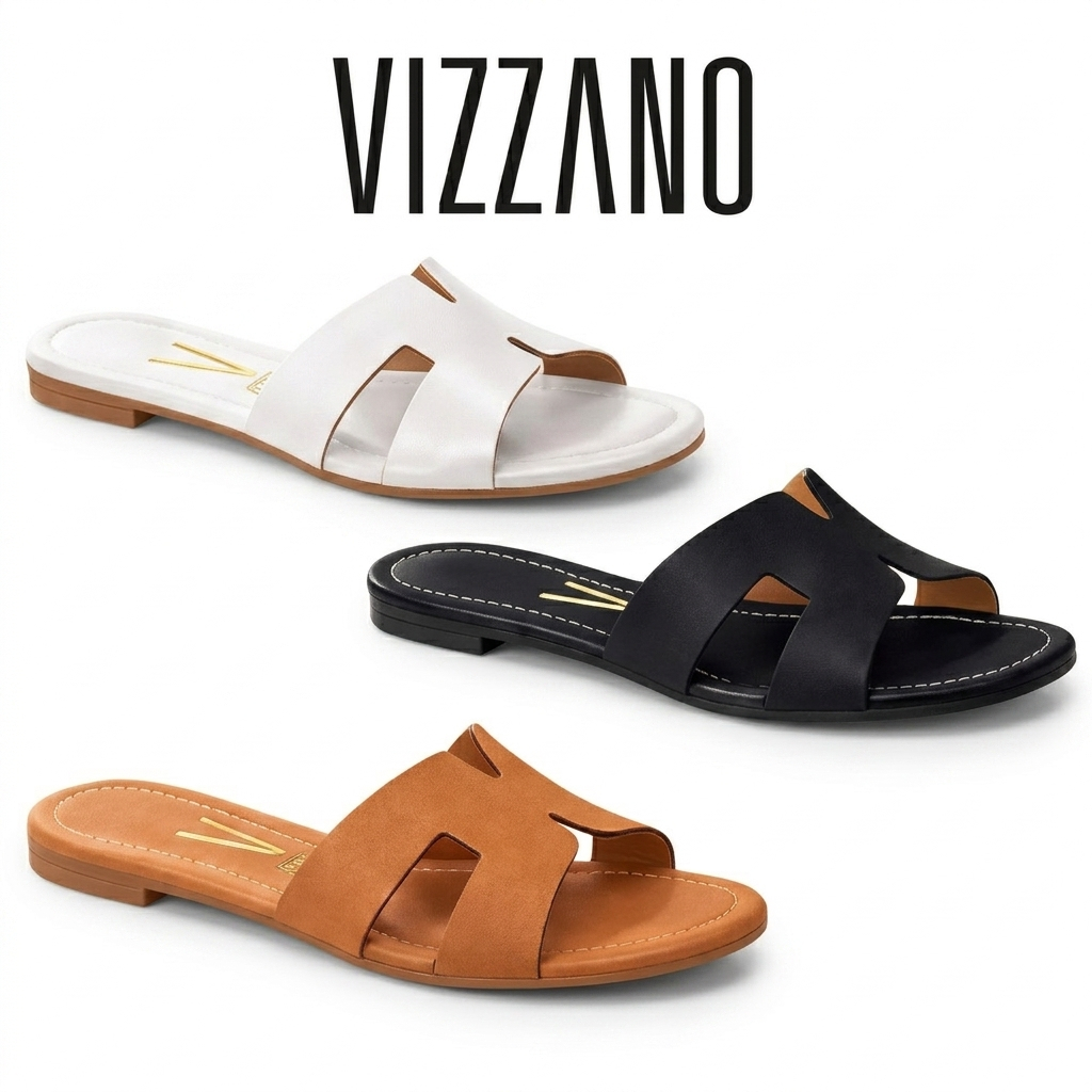 Rasteira Vizzano Feminina Flat Casual Confortável Tiras H Cores Preta, Branca e Caramelo Dia a Dia