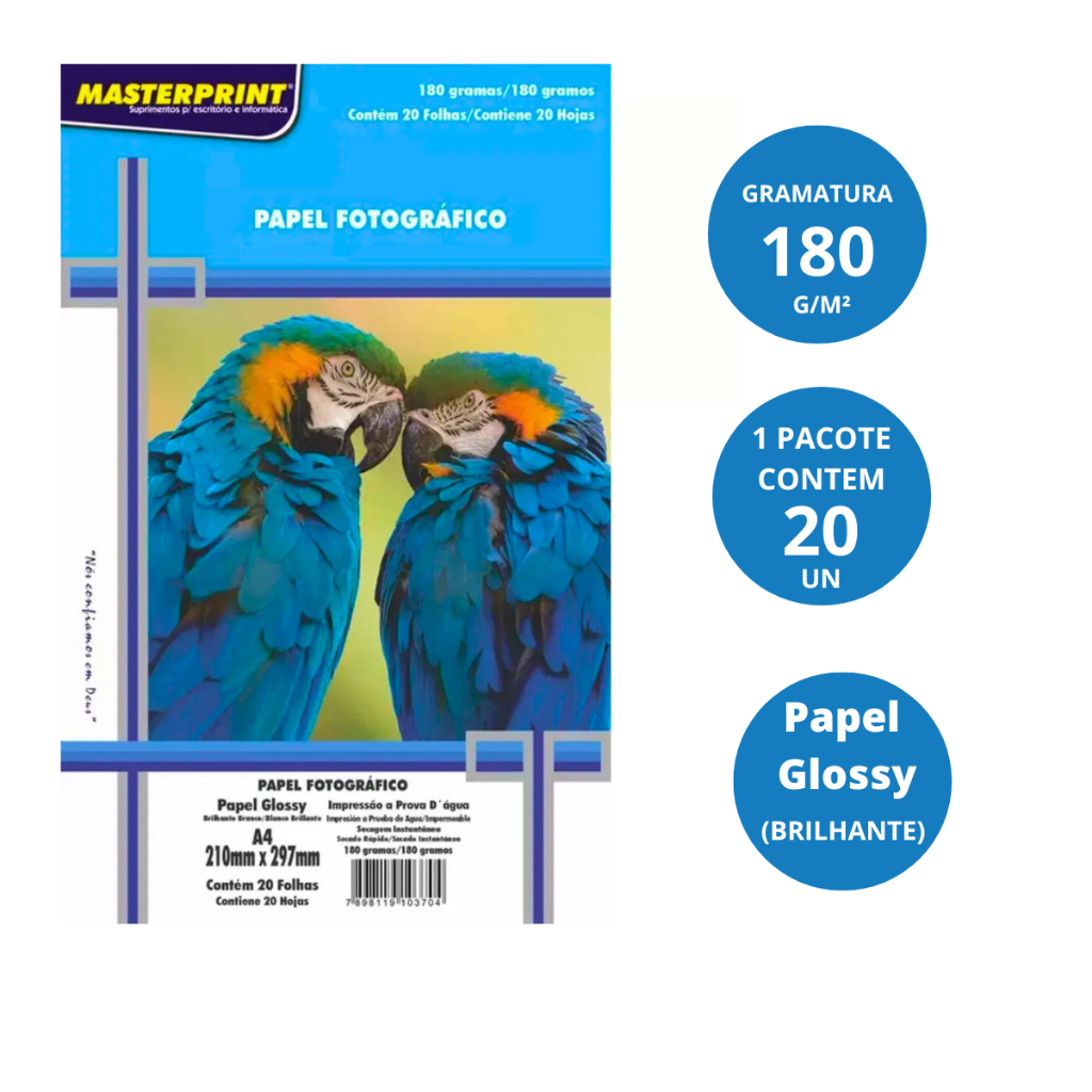 Papel Fotográfico A4 180g/m² Glossy Sem Adesivo 20 Fls A4 - MASTERPRINT · foto 2