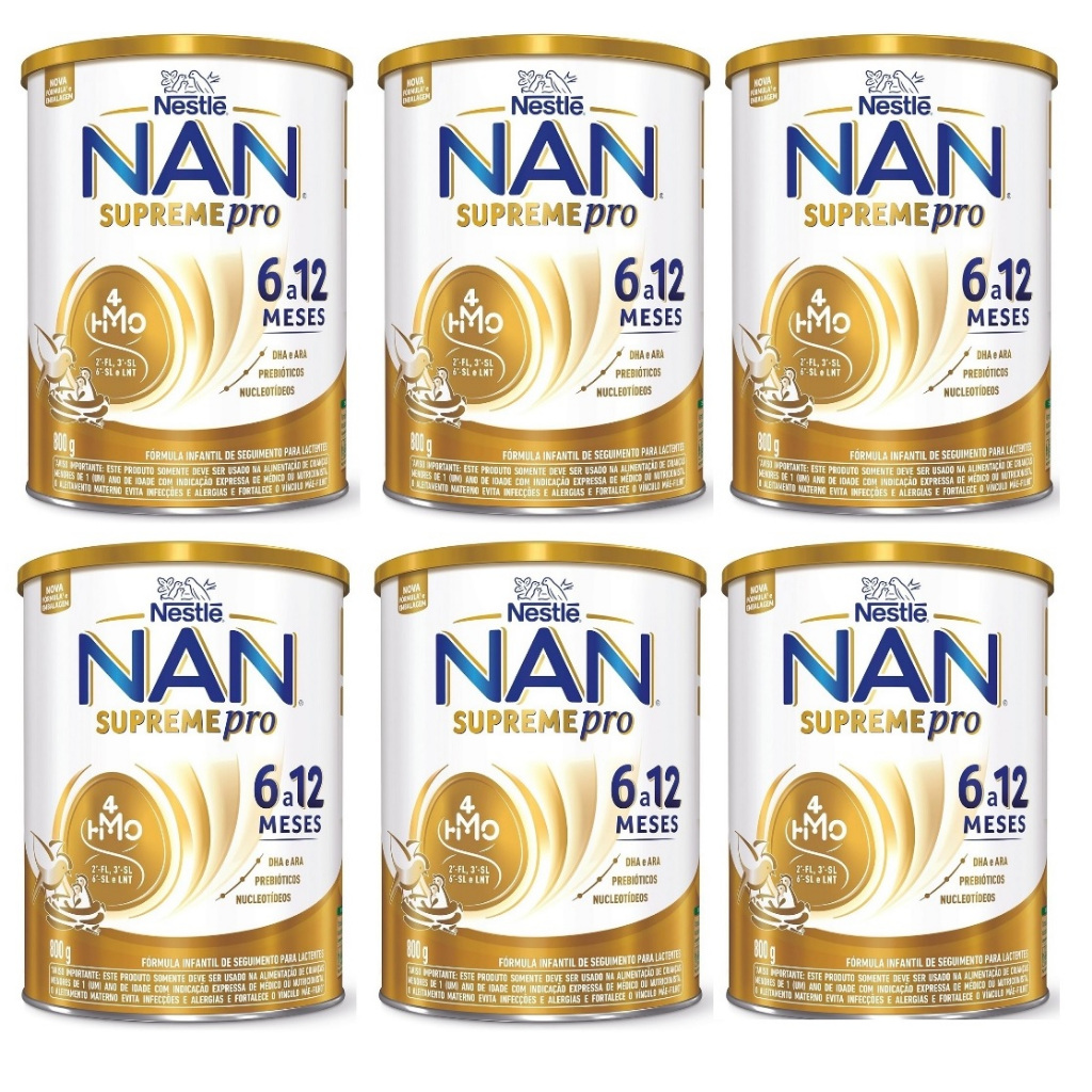 Kit 6 Latas NAN Supreme 6 a 12 Meses Fórmula Infantil 800g cada (AMARELO) EQ.1 em Oferta na Shopee