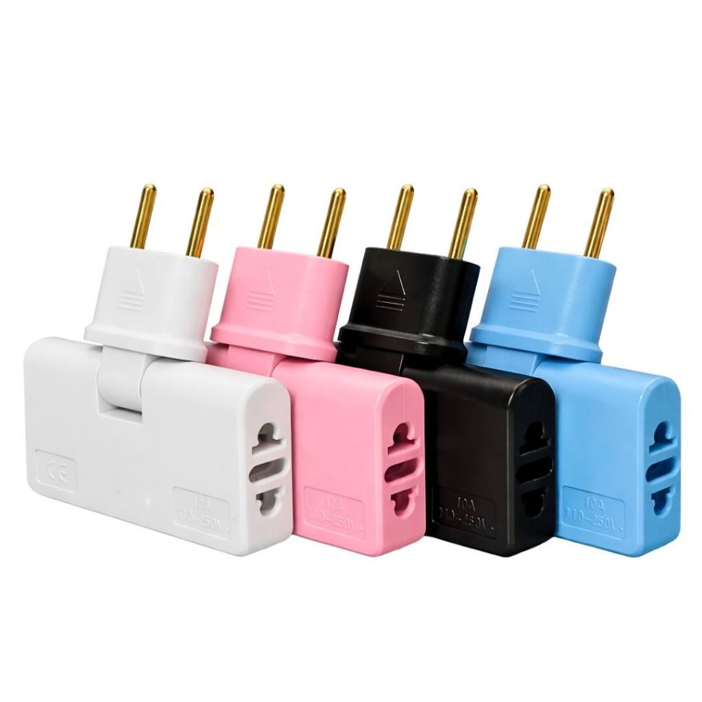 Imagem Adaptador Tomada Articulado Dobrável Benjamim 3 Saídas 10A Flexível Bivolt Viagem Pino Universal