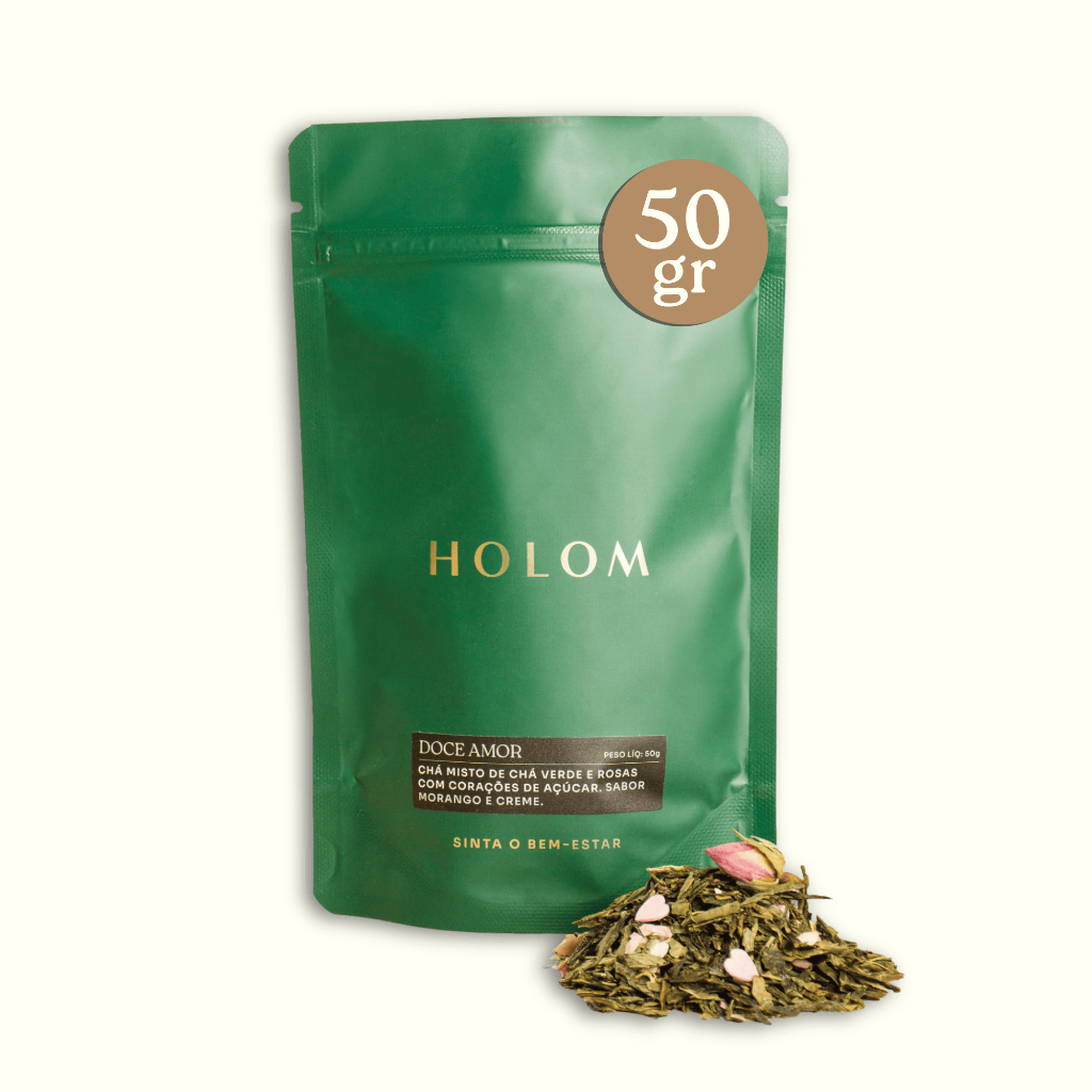 Chá Verde Doce Amor Holom - Sencha Com Rosas, Morango e Creme 50g