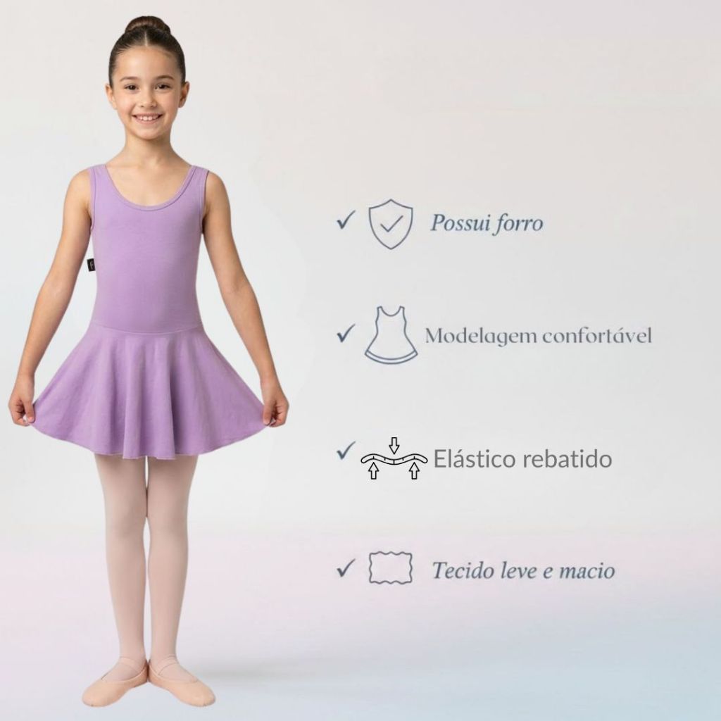 Kit Bale / Ballet Collant Regata Com Saia Acoplada Infantil Suplex Uniforme