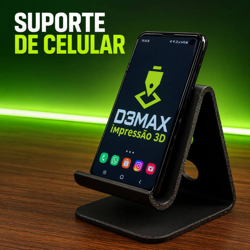Suporte de Celular para Mesa Universal Base Fixa Antiderrapante Resistente Compacto 3D